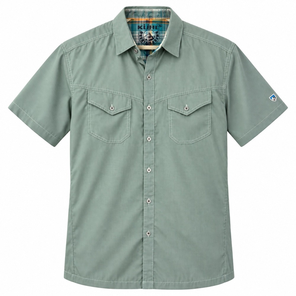 KUHL Eluxur Shirt Size XL Green Micro Check Hiking Outdoor Performance Button Up